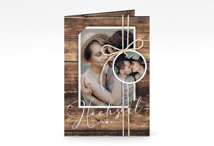Einladungskarte Hochzeit Rustic A6 Klappkarte hoch hochglanz
