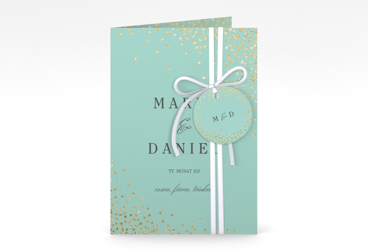 Einladungskarte Hochzeit Glitter A6 Klappkarte hoch mint hochglanz