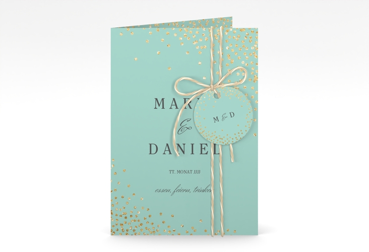 Einladungskarte Hochzeit Glitter A6 Klappkarte hoch mint hochglanz
