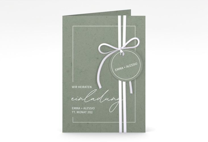 Einladungskarte Hochzeit Simple Line A6 Klappkarte hoch gruen