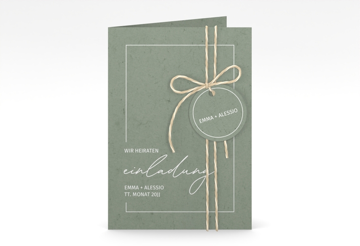 Einladungskarte Hochzeit Simple Line A6 Klappkarte hoch gruen