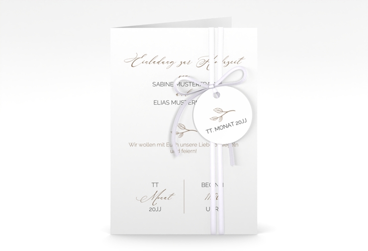 Einladungskarte Hochzeit Plain A6 Klappkarte hoch weiss hochglanz
