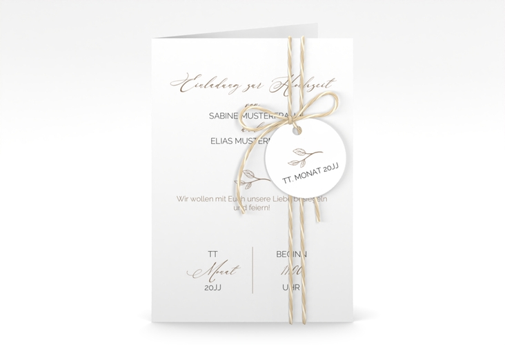 Einladungskarte Hochzeit Plain A6 Klappkarte hoch weiss hochglanz