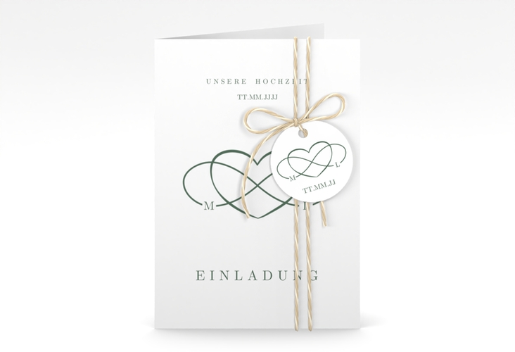 Einladungskarte Hochzeit Infinity A6 Klappkarte hoch gruen
