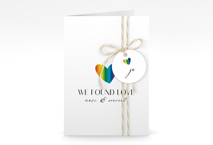 Einladungskarte Hochzeit Liebesbote A6 Klappkarte hoch bunt hochglanz