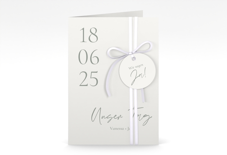 Einladungskarte Hochzeit Day A6 Klappkarte hoch weiss hochglanz mit Datum im minimalistischen Design
