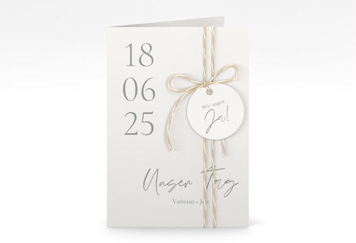 Einladungskarte Hochzeit Day A6 Klappkarte hoch weiss hochglanz mit Datum im minimalistischen Design