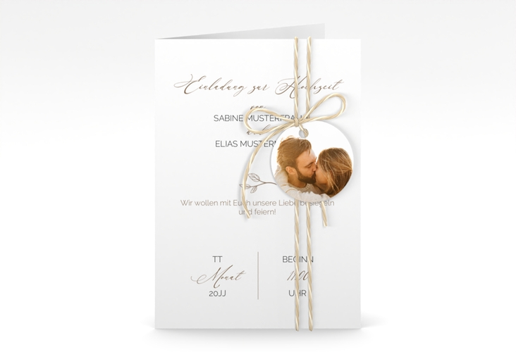 Einladungskarte Hochzeit Plain A6 Klappkarte hoch weiss hochglanz