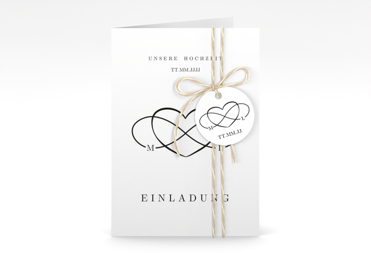 Einladungskarte Hochzeit Infinity A6 Klappkarte hoch schwarz hochglanz