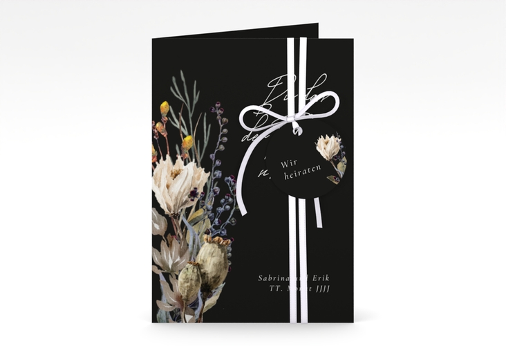 Einladungskarte Hochzeit Darkflower A6 Klappkarte hoch schwarz