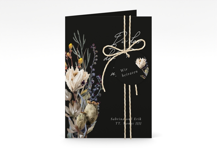 Einladungskarte Hochzeit Darkflower A6 Klappkarte hoch schwarz
