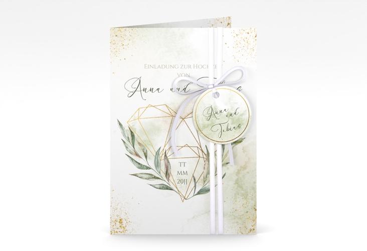 Einladungskarte Hochzeit Heartfelt A6 Klappkarte hoch weiss hochglanz mit Diamanten im Geometric Design