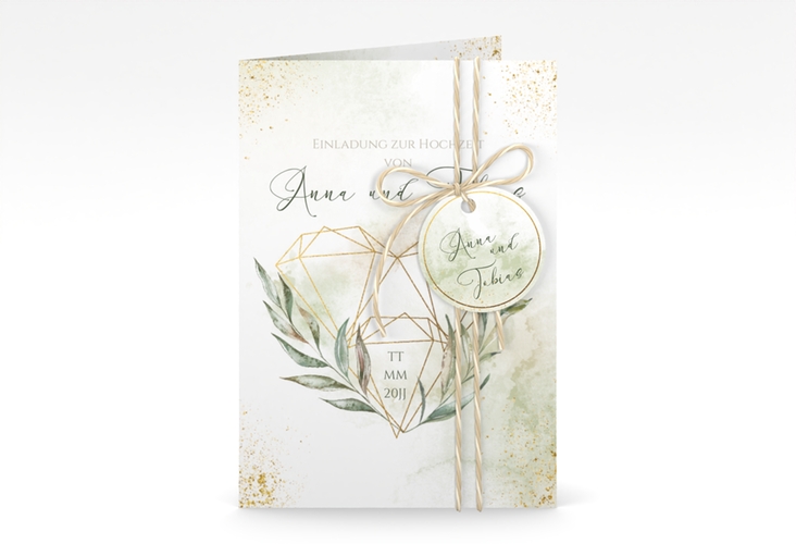 Einladungskarte Hochzeit Heartfelt A6 Klappkarte hoch weiss hochglanz mit Diamanten im Geometric Design