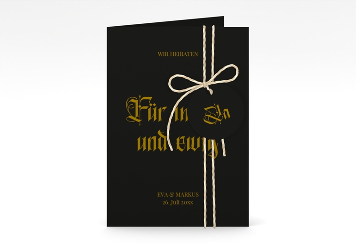 Einladungskarte Hochzeit Gothic A6 Klappkarte hoch schwarz