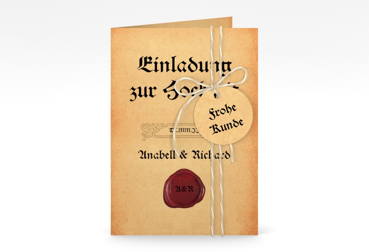 Einladungskarte Hochzeit Mittelalter A6 Klappkarte hoch beige hochglanz
