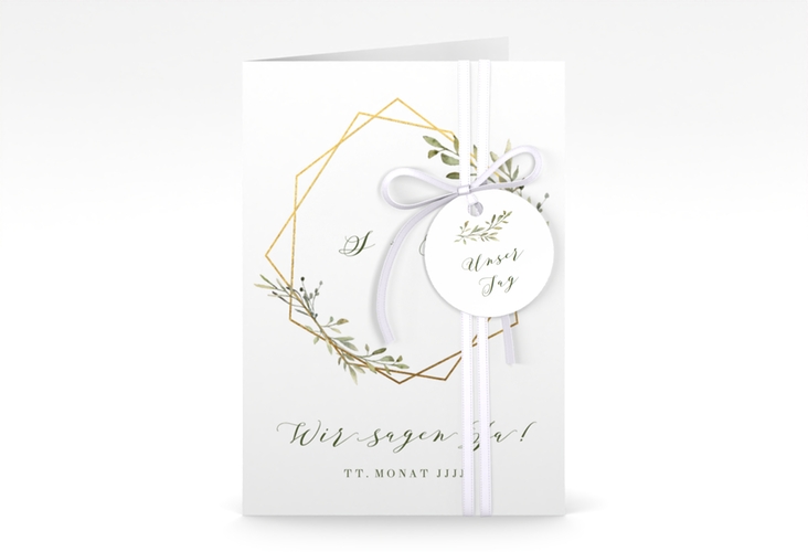 Einladungskarte Hochzeit Acacia A6 Klappkarte hoch weiss hochglanz