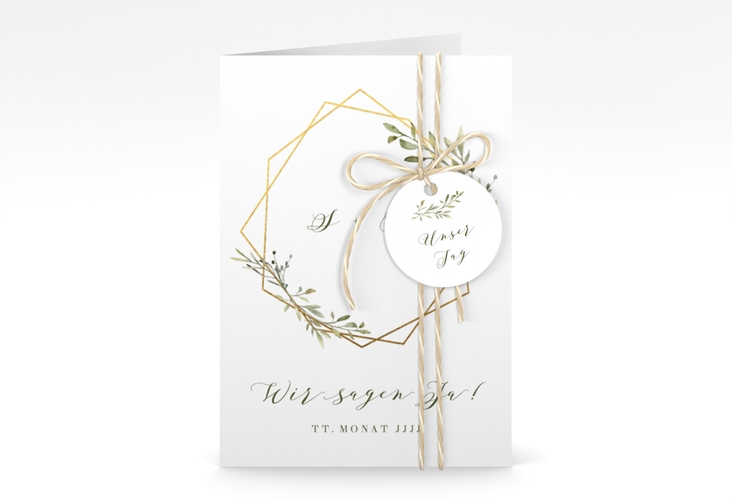 Einladungskarte Hochzeit Acacia A6 Klappkarte hoch weiss hochglanz