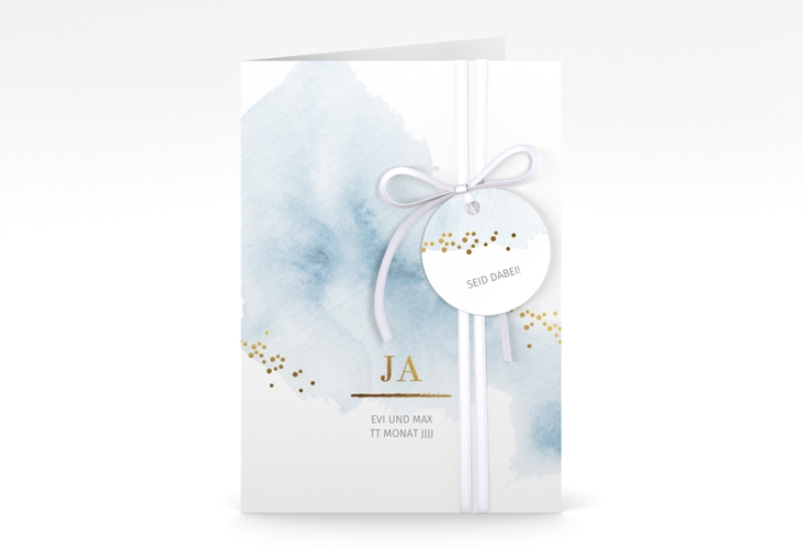 Einladungskarte Hochzeit Pastell A6 Klappkarte hoch blau hochglanz