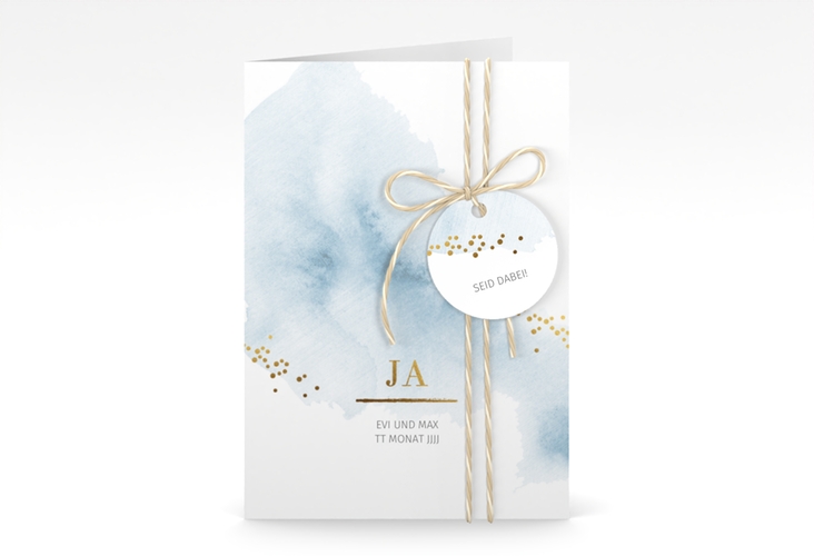 Einladungskarte Hochzeit Pastell A6 Klappkarte hoch blau hochglanz