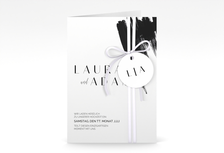Einladungskarte Hochzeit Brush A6 Klappkarte hoch schwarz hochglanz