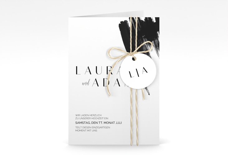 Einladungskarte Hochzeit Brush A6 Klappkarte hoch schwarz hochglanz