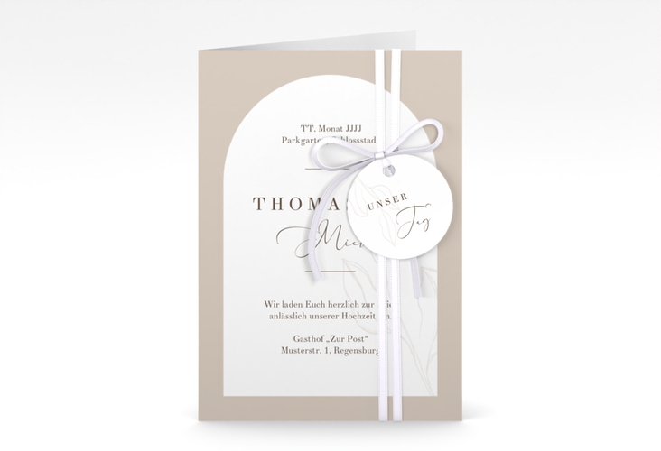 Einladungskarte Hochzeit Arched A6 Klappkarte hoch beige
