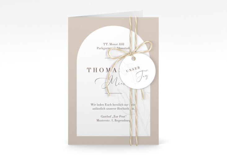 Einladungskarte Hochzeit Arched A6 Klappkarte hoch beige