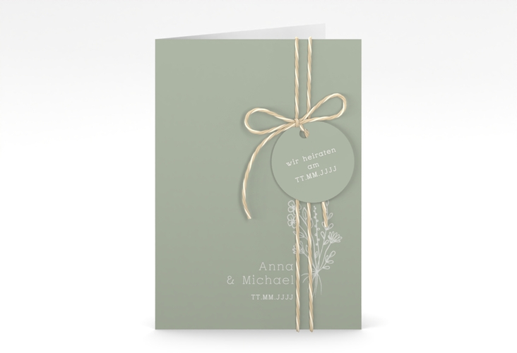 Einladungskarte Hochzeit Zarte Wildblumen A6 Klappkarte hoch gruen hochglanz