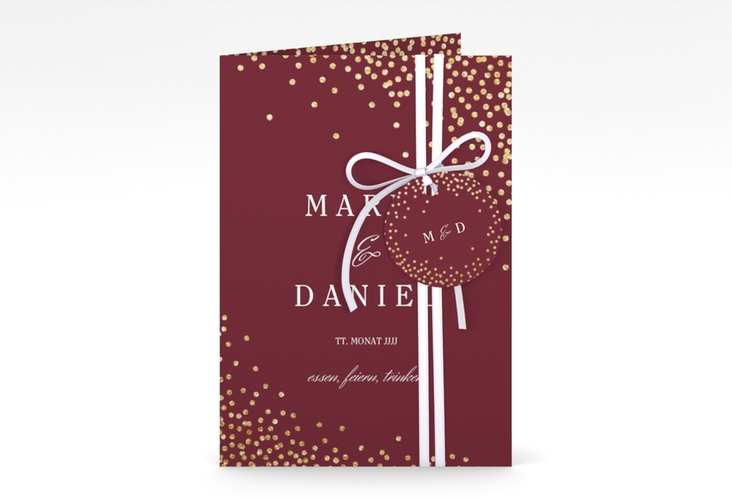 Einladungskarte Hochzeit Glitter A6 Klappkarte hoch rot hochglanz