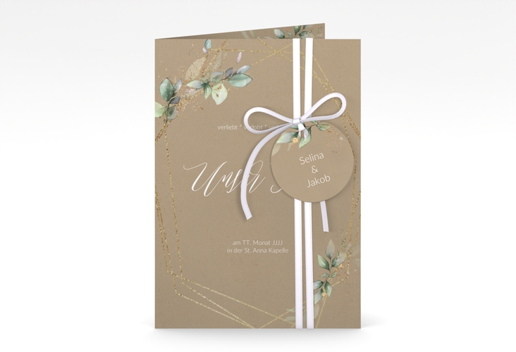 Hochzeitseinladung Greenish A6 Klappkarte hoch Kraftpapier hochglanz