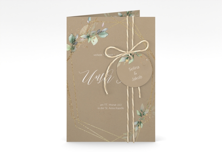 Hochzeitseinladung Greenish A6 Klappkarte hoch Kraftpapier hochglanz
