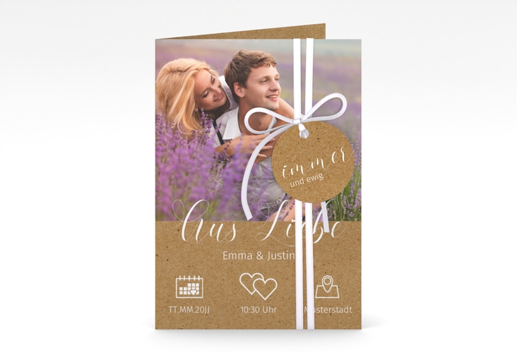 Einladungskarte Hochzeit Timetable A6 Klappkarte hoch Kraftpapier