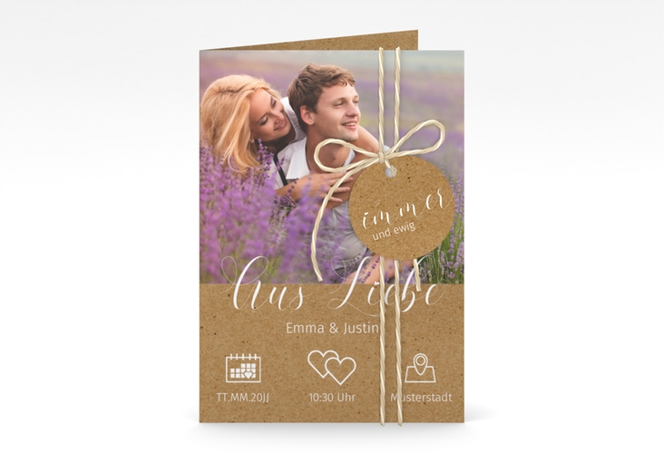 Einladungskarte Hochzeit Timetable A6 Klappkarte hoch Kraftpapier