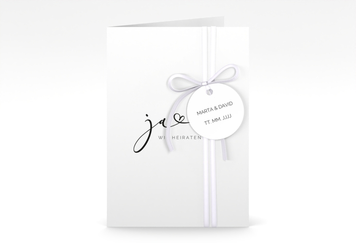 Hochzeitseinladung Jawort A6 Klappkarte hoch weiss hochglanz modern minimalistisch mit veredelter Aufschrift