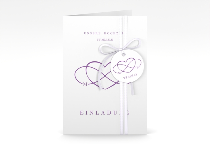 Einladungskarte Hochzeit Infinity A6 Klappkarte hoch lila