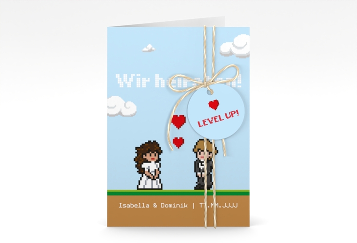 Einladungskarte Hochzeit Pixel A6 Klappkarte hoch
