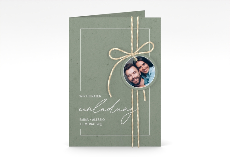 Einladungskarte Hochzeit Simple Line A6 Klappkarte hoch gruen