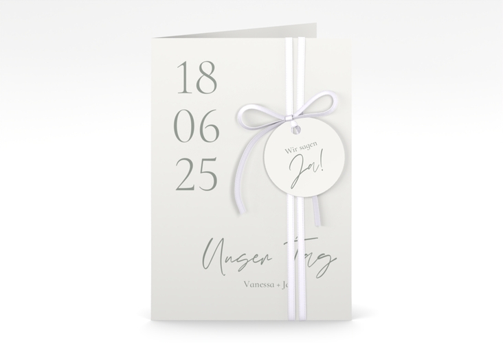 Einladungskarte Hochzeit Day A6 Klappkarte hoch weiss mit Datum im minimalistischen Design
