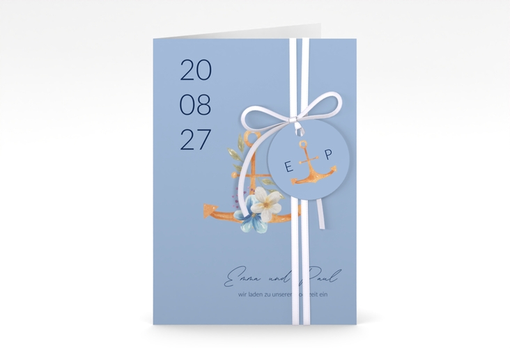 Einladungskarte Hochzeit Anker Floral A6 Klappkarte hoch