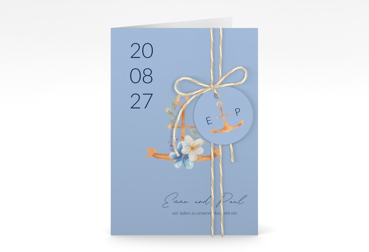 Einladungskarte Hochzeit Anker Floral A6 Klappkarte hoch