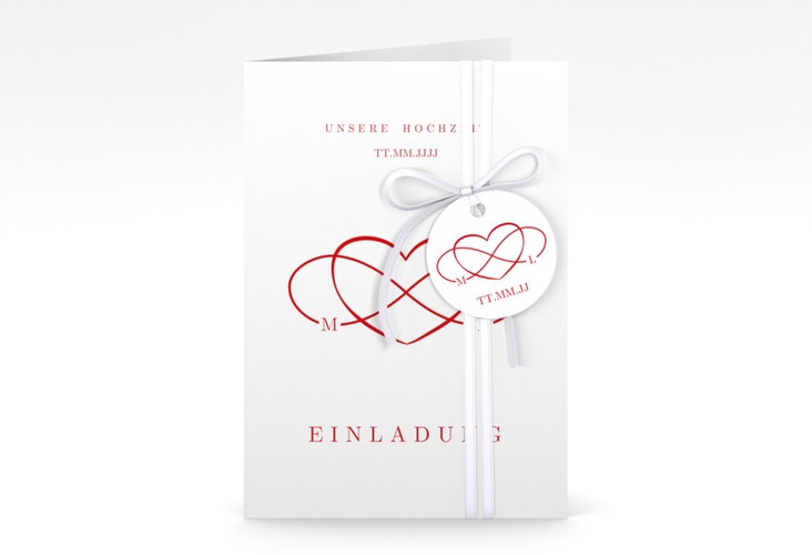 Einladungskarte Hochzeit Infinity A6 Klappkarte hoch rot