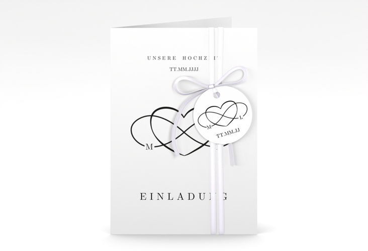 Einladungskarte Hochzeit Infinity A6 Klappkarte hoch schwarz
