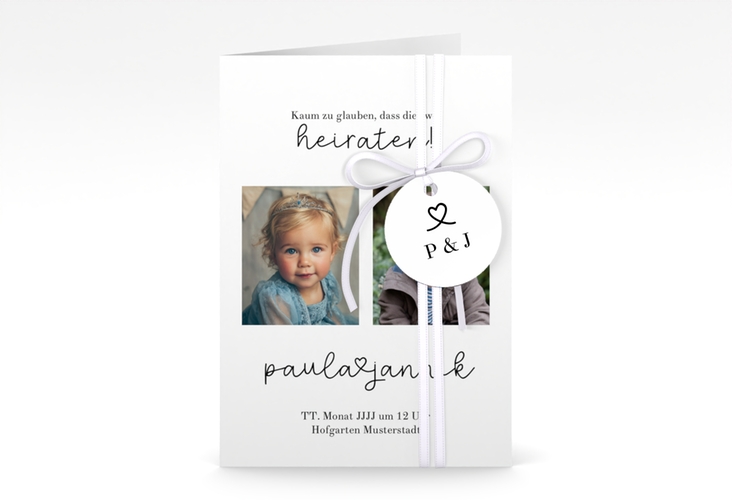 Einladungskarte Hochzeit Kindheitsfotos A6 Klappkarte hoch weiss hochglanz