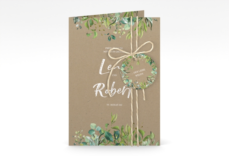 Einladungskarte Hochzeit Natural A6 Klappkarte hoch Kraftpapier