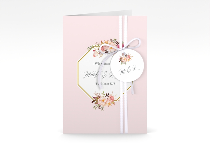 Einladungskarte Hochzeit Prachtvoll A6 Klappkarte hoch rosa