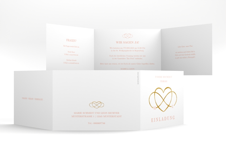 Hochzeitseinladung Infinity A6 Doppel-Klappkarte apricot gold