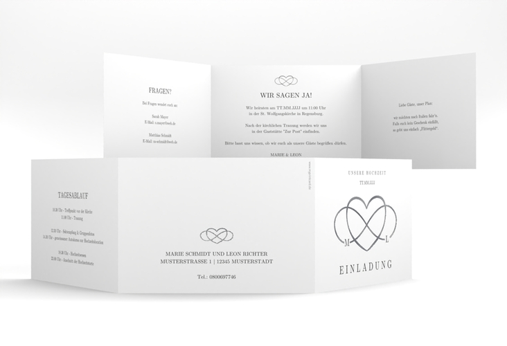 Hochzeitseinladung Infinity A6 Doppel-Klappkarte schwarz silber