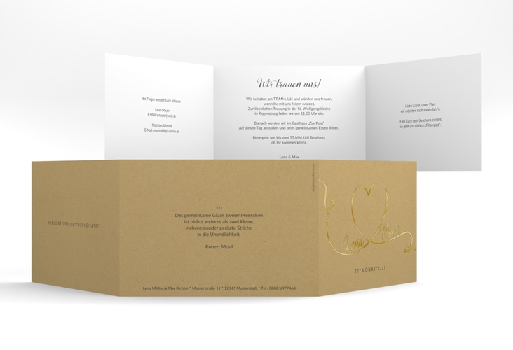 Hochzeitseinladung Herzensbund A6 Doppel-Klappkarte schwarz gold