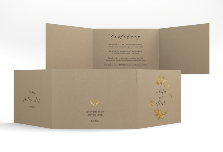 Hochzeitseinladung Naturelove A6 Doppel-Klappkarte schwarz gold