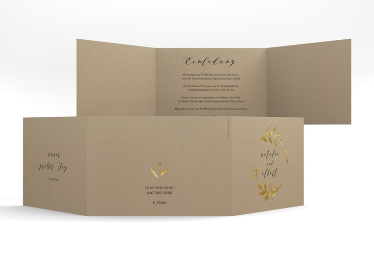Hochzeitseinladung Naturelove A6 Doppel-Klappkarte schwarz gold